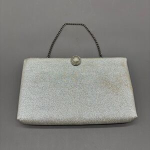 Vintage After Five Silver Metallic Evening Clutch Purse Chain Strap Made USA